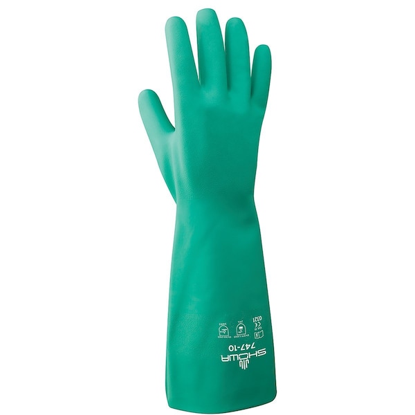 Showa Chemical Resistant Gloves, Nitrile, 19 in L, Green, 1 PR 747-07 - main